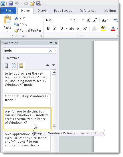 Microsoft Word Mac Docment Navigation Pane